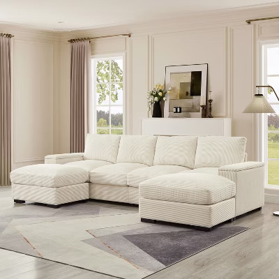 Dovelina Sectional Sofa Deep Seat Beige Sofa Couch with Ottomans for 4 Seat | Target