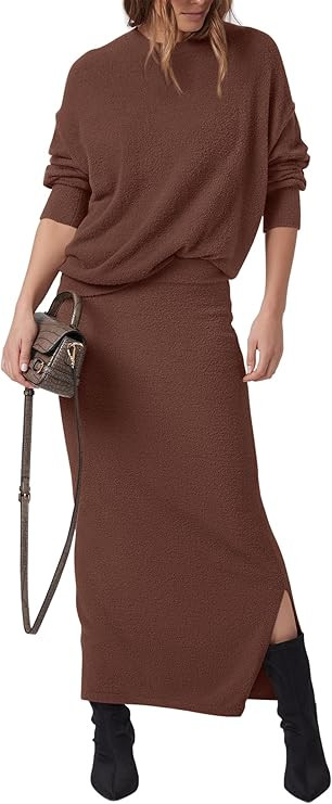 PRETTYGARDEN Women's Two Piece Matching Sweater Sets Knit Long Sleeve Pullover Tops Bodycon Long ... | Amazon (US)