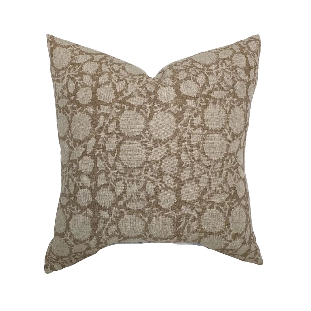 Bowen | Soft Brown Floral Handblock Pillow Cover | Warm Tone Designer Fabric | Neutral Home Decor... | Etsy (US)