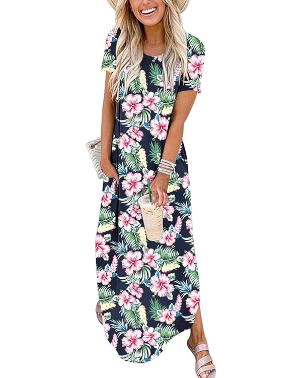 ANRABESS Women's Summer Casual Loose Short Sleeve Long T Shirt Dress Split Maxi Beach Sundress Tr... | Amazon (US)