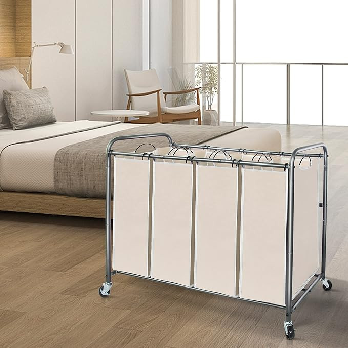 STORAGE MANIAC Laundry Sorter 4 Section, Laundry Hamper with Wheels, Laundry Basket Sorter, Laund... | Amazon (US)