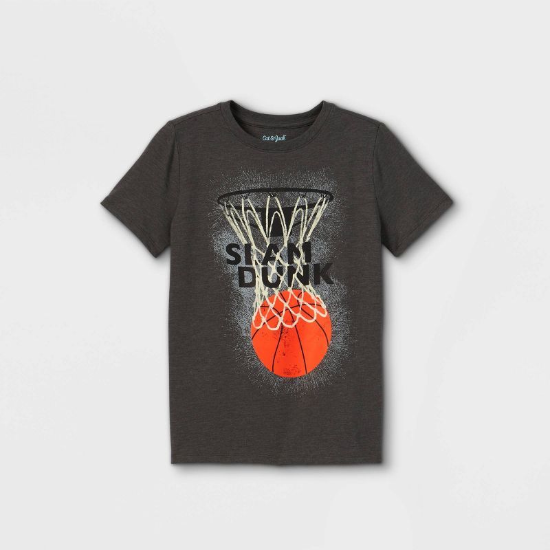 Boys' 'Slam Dunk' Short Sleeve Graphic T-Shirt - Cat & Jack™ Charcoal Heather | Target