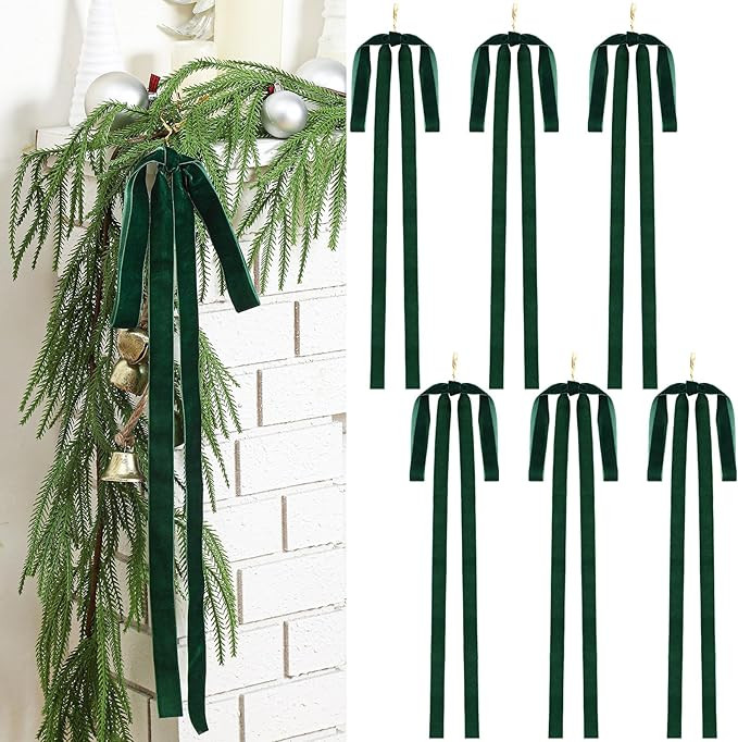 Janinka 6 Pcs Velvet Christmas Swag Bow 23.5x15.5 Inch Rustic Large Velvet Christmas Staircase Wr... | Amazon (US)