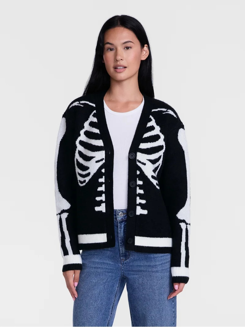 Women's Halloween Skeleton Graphic Cardigan Sweater from Way to Celebrate, Sizes S-4X | Walmart (US)