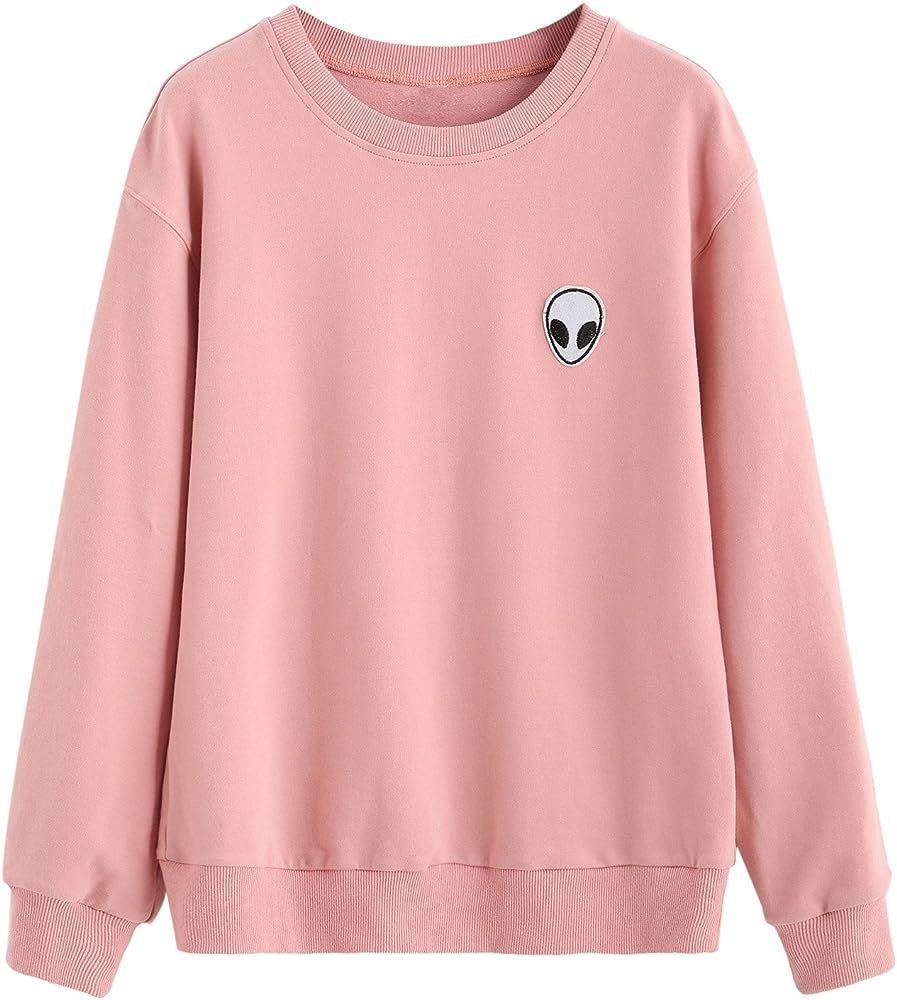 SweatyRocks Womens Casual Long Sleeve Pullover Sweatshirt Alien Patch Shirt Tops | Amazon (US)