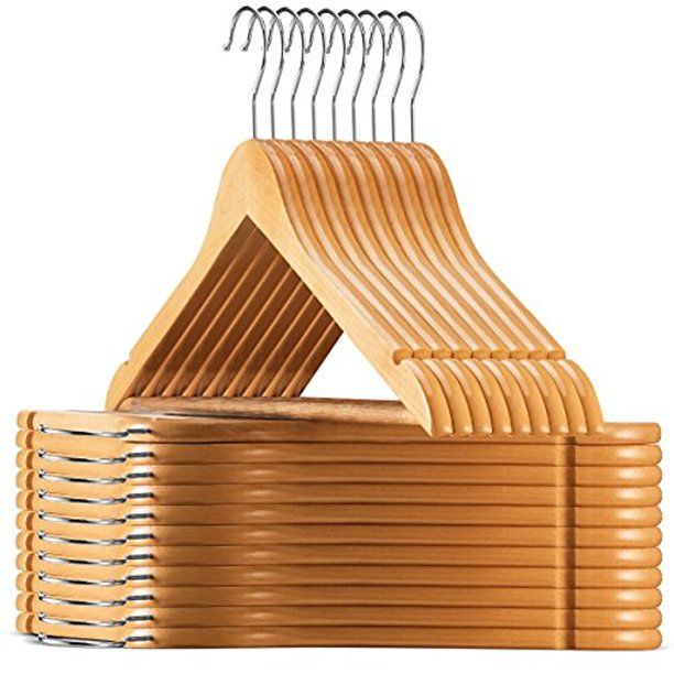 Solid Wood Hangers – (20 Pack) Wooden Suit Hangers with Extra Smooth Finish, Heavy duty Hangers... | Walmart (US)