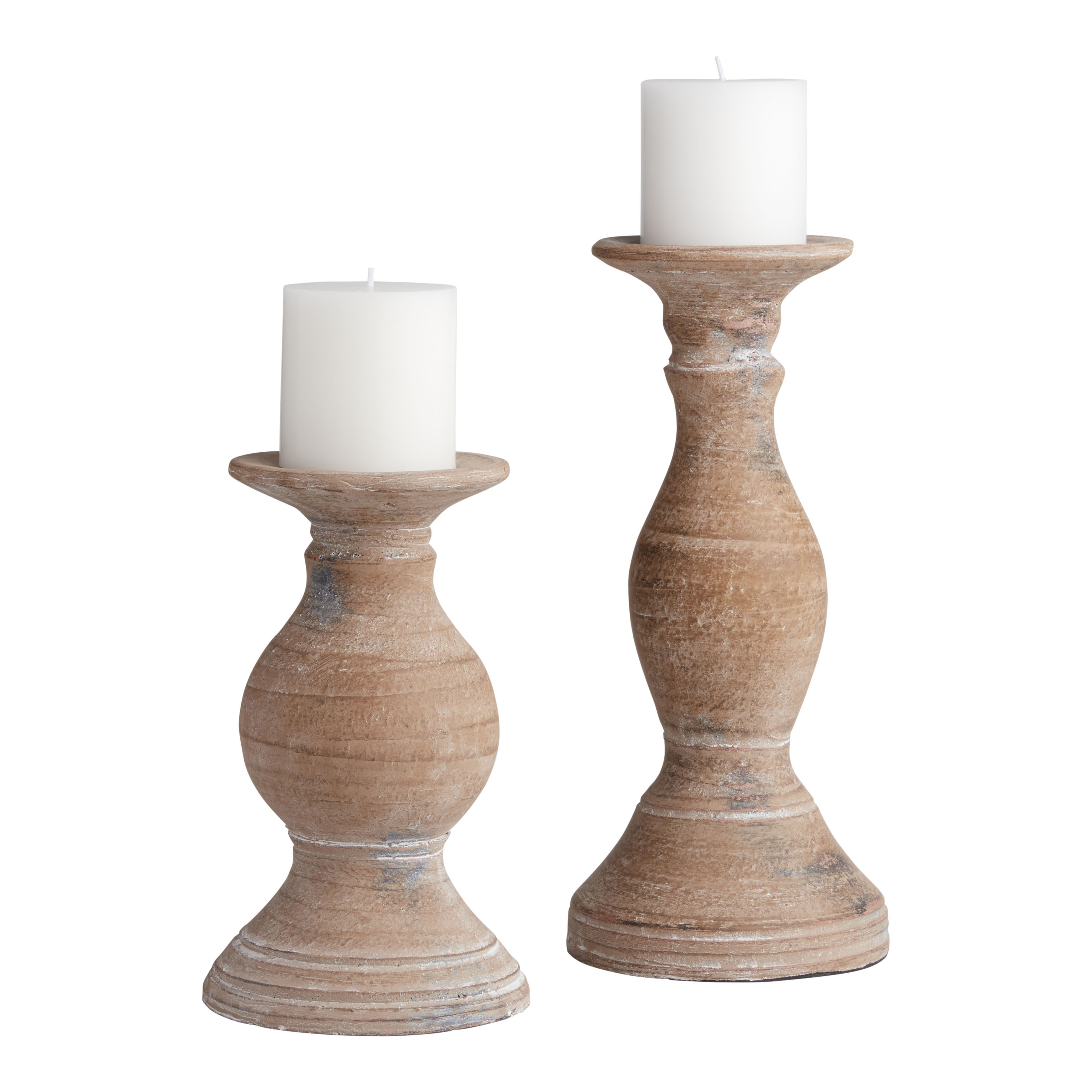 Antiqued Terracotta Pedestal Pillar Candle Holder | World Market