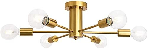WTYUIO Semi Flush Mount Ceiling Light Fixture 6 Lights, Modern Sputnik Chandelier, Mid Century Pe... | Amazon (US)