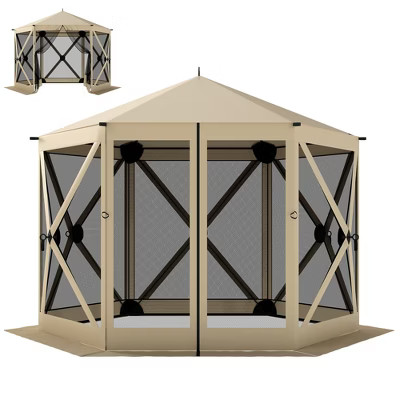 Outsunny 10 x 11 ft Pop Up Gazebo Screen Tent, Outdoor Portable Instant Camping Canopy Screen House Sun Shelter with Nettings, Carry Bag, Beige | Target