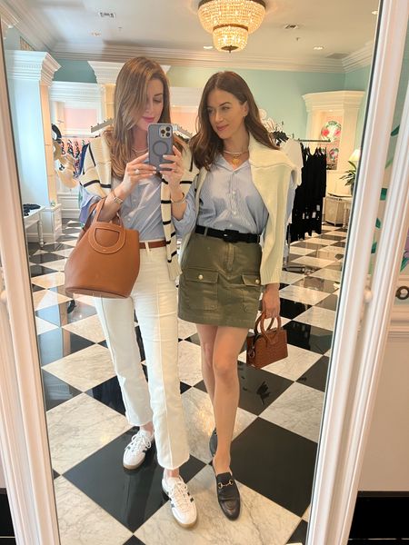 My sister and I are on a quick getaway to The Greenbrier with our daughters for a fun mother daughter trip.  We both wanted to be comfortable for the flight but still look cute to head to lunch at Draper’s Cafe when we landed.

I am wearing a small in my top and a 26 in my white denim. Megan is wearing a small in her skirt and a small in her blouse and cardigan.   My Adidas sneakers are a 7 US (had to size down a whole size) and Megan’s slides are an 8.  

White denim, skirt, blouse, weekend getaway, Gucci slides, adidas sneakers, spring outfit, summer outfit, sister trip, cardigan 

#LTKover40 #LTKstyletip #LTKshoecrush
