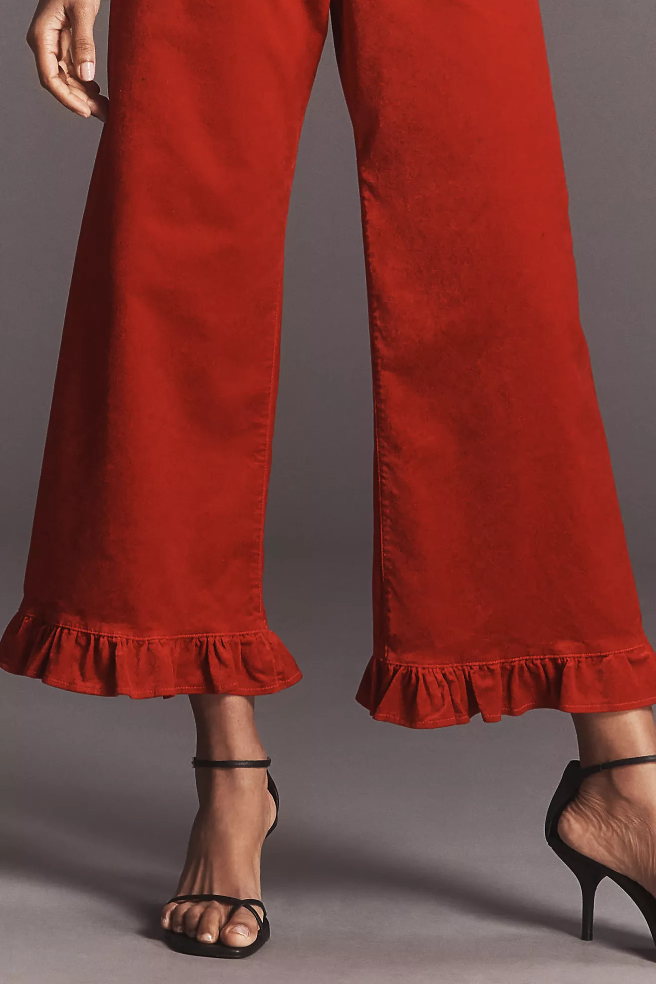 The Colette Crop Velvet Ruffle-Hem Pants by Maeve | Anthropologie (US)