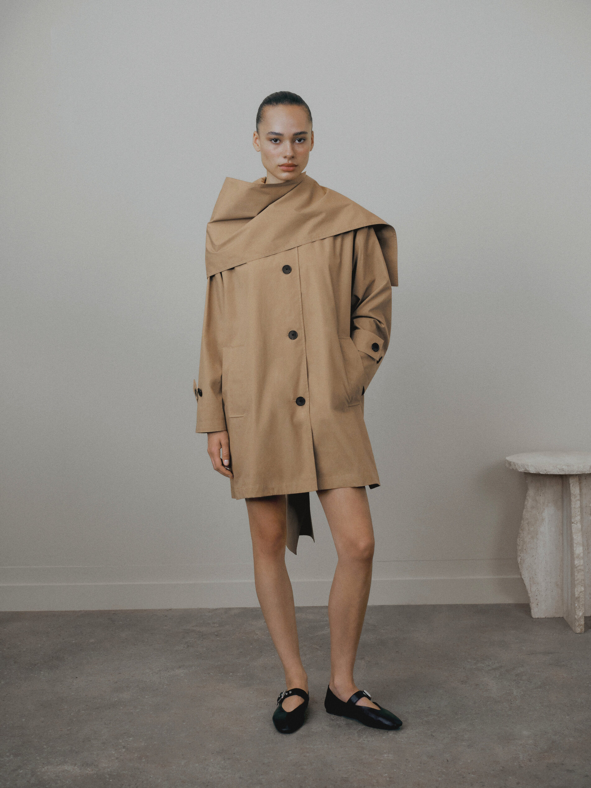 Cotton trench coat with scarf | Massimo Dutti US
