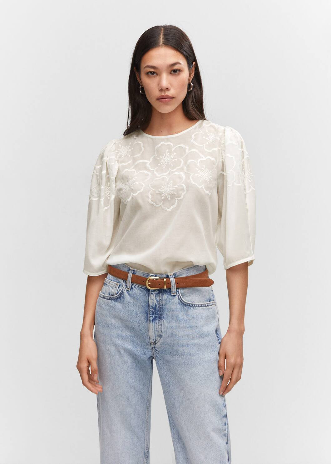 Floral embroidered blouse -  Women | Mango USA | MANGO (US)