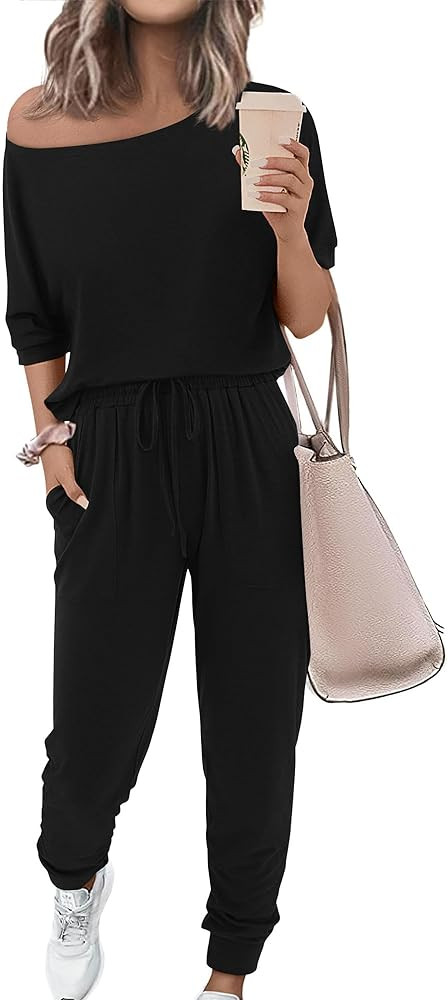 Zenlonr Women Summer 2 Piece Outfits 2025 Off Shoulder Short Sleeve Tops Elastic Waist Drawstring... | Amazon (US)