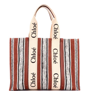 Chloe Woody Tote Striped Linen Large Neutral 4010991 | Rebag