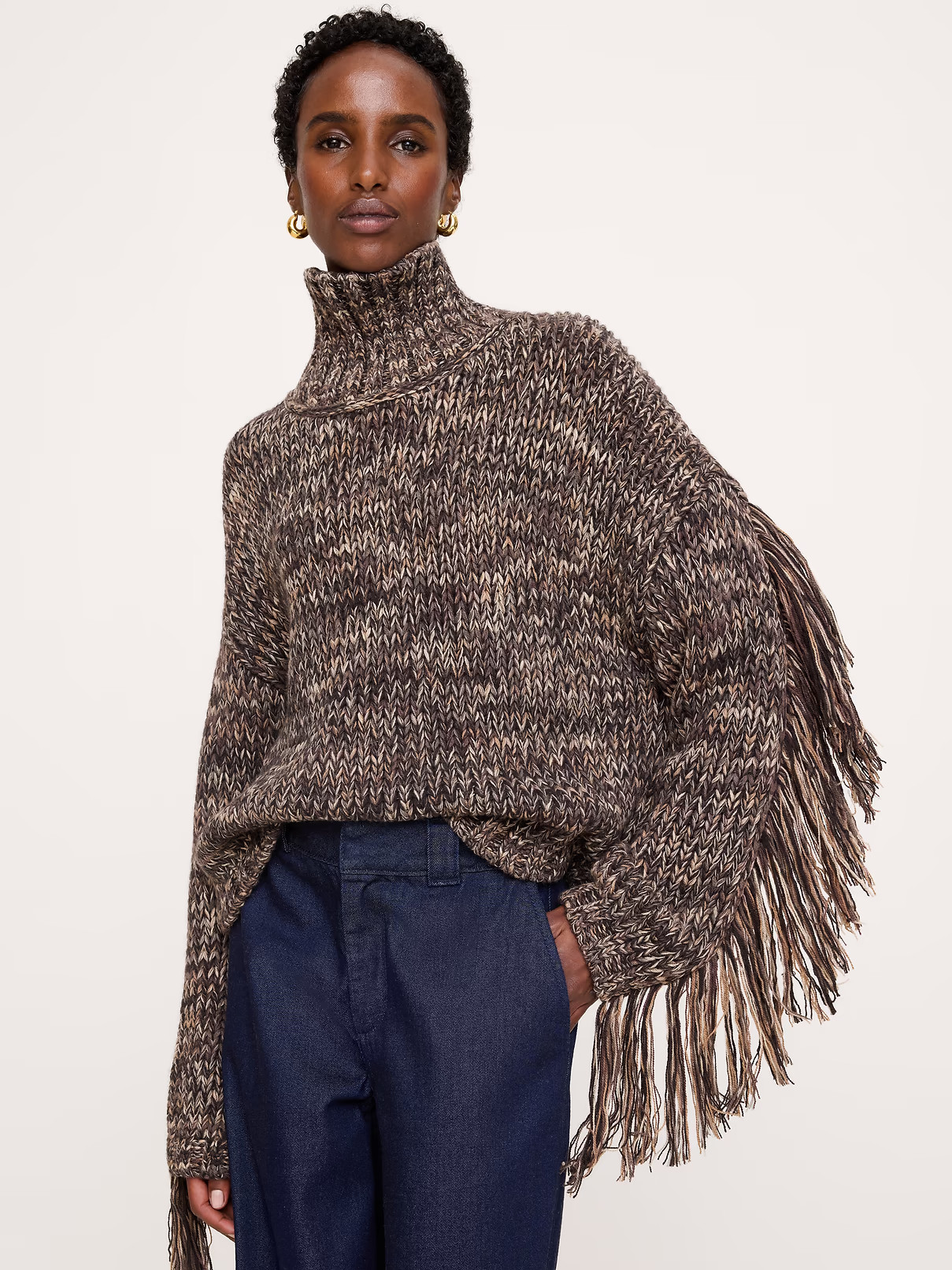 Marled Wool-Cotton Fringe Sweater | Banana Republic (US)