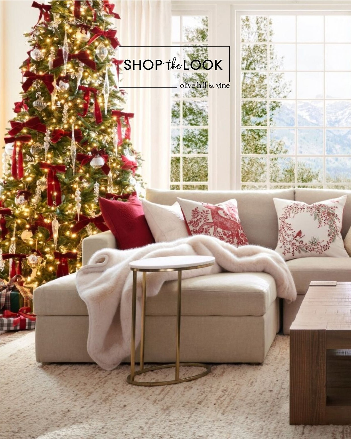 A warm holiday living room shines with a plush sectional, festive red-and-cream pillows, a glowing Christmas tree, and a rustic wood coffee table. Layered textures, sparkling accents, and classic seasonal touches bring timeless Christmas charm to any home. 

 

#LTKHoliday #LTKSeasonal #LTKHome