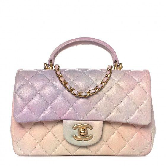 CHANEL Lambskin Quilted Ombre Mini Top Handle Rectangular Flap Pink Multicolor | FASHIONPHILE | Fashionphile
