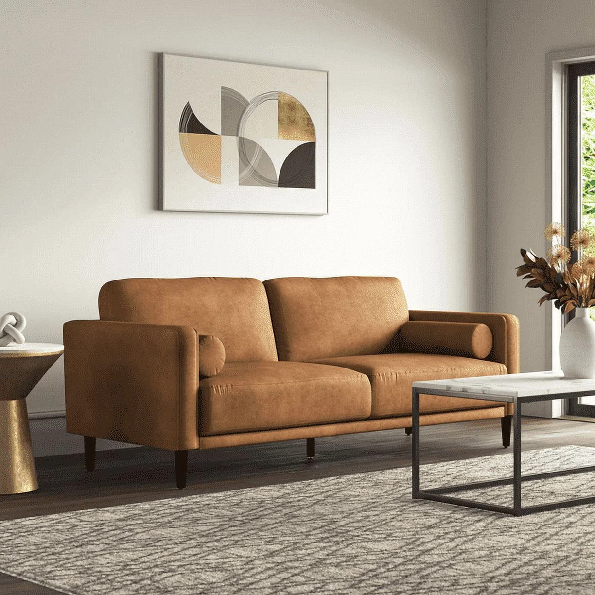 Homfa 3 Seater Sofa, 78.9'' Modern Large Upholstered Lounge Couch with Square Arm, Camel | Walmart (US)