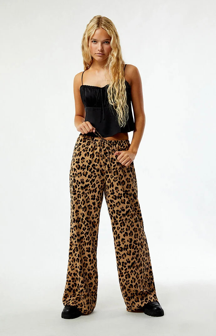 Women's Leopard Pull-On Wide Leg Pants - Size Large | PacSun
