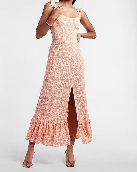 Printed Ruffle Strap Smocked Back Maxi Dress | Express