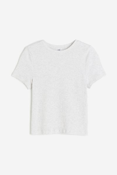 Fitted T-shirt - Round Neck - Short sleeve - Light gray melange - Ladies | H&M US | H&M (US + CA)