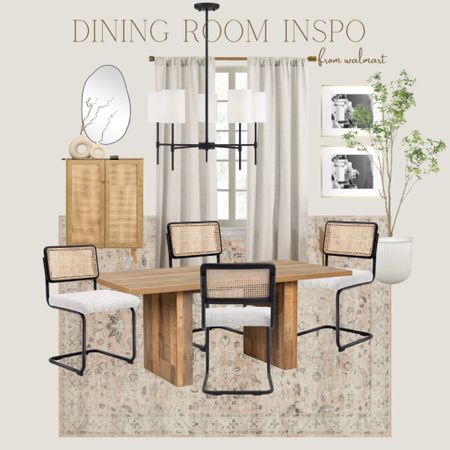 Dining room inspiration from Walmart, dining table, modern dining chairs, modern chandelier, good picture frames, faux tree, Walmart planter, 2 door cabinet, tall sideboards bar cabinet 

#LTKunder50 #LTKhome #LTKunder100