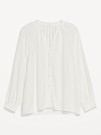 Split-Neck Long-Sleeve Button-Front Blouse for Women | Old Navy (US)