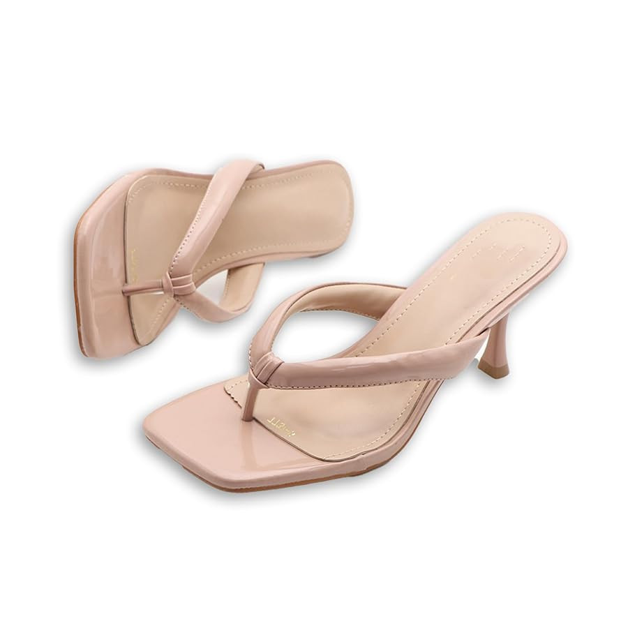 Women's Open Square Toe Kitten Heels Thong Sandals Lightweight Non Slip Comfortable Slip-On Dress... | Amazon (US)