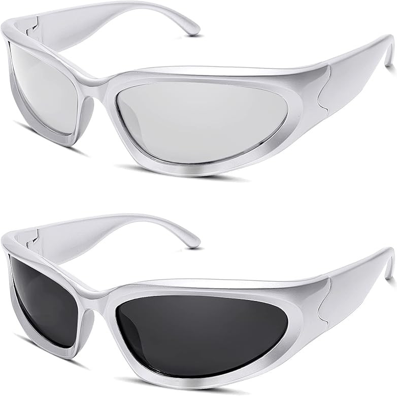 knliwkm Y2K Wrap Around Sunglasses Sports Futuristic Oval Glasses for Women Men 2022 Trendy Fashion  | Amazon (US)