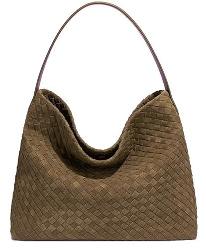 Woven Suede Shoulder Bag for Women Suede Hobo Bag Tote Elegant Handbag Satchel for Work Travel | Amazon (US)