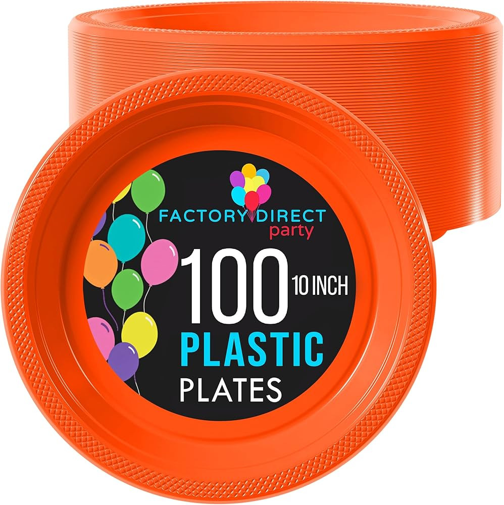 Exquisite Plastic Dessert/Salad Plates - Solid Color Disposable Plates - 100 Count (10 Inch., Ora... | Amazon (US)