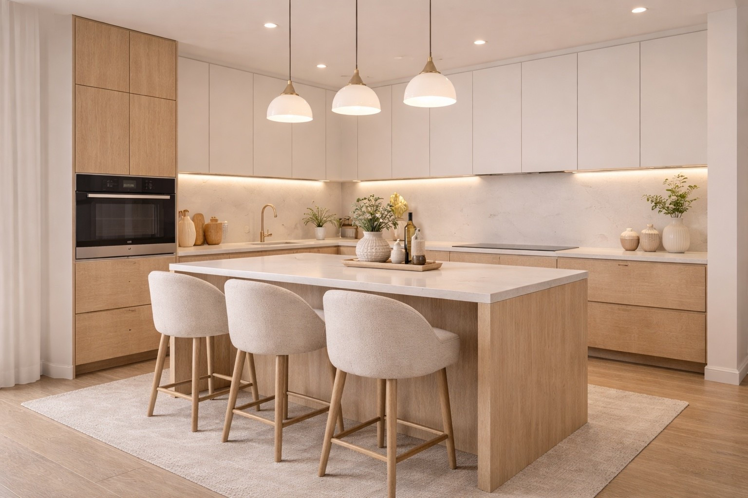 Modern kitchen design in warm beige tones featuring a spacious island and soft pendant lighting.
Minimalist contemporary kitchen with clean cabinetry, natural wood finishes, and elegant bar stools.
Perfect inspiration for modern kitchens, neutral interiors, and luxury home design. #modernkitchen
#kitchendesign
#beigekitchen
#kitchenisland
#neutralinterior
#moderninterior
#luxurykitchen
#contemporaryhome
#interiorinspo
#modernhome
#homedecorideas
#minimalistkitchen

#LTKSaleAlert #LTKHome