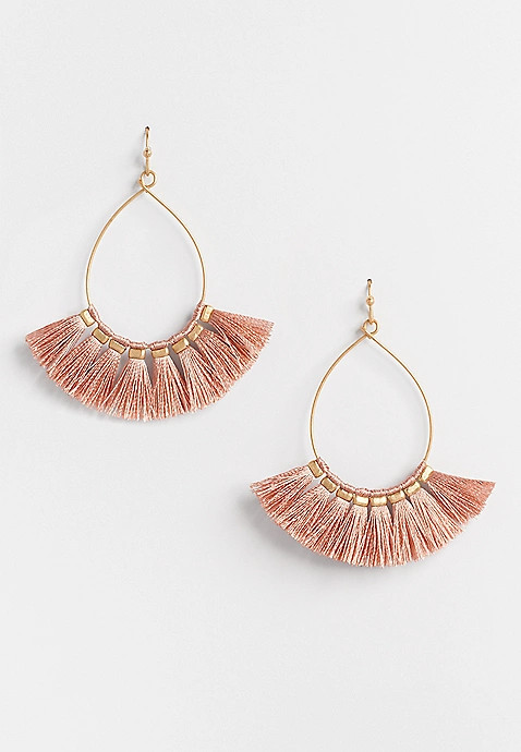 Gold Blush Fringe Teardrop Earrings | Maurices
