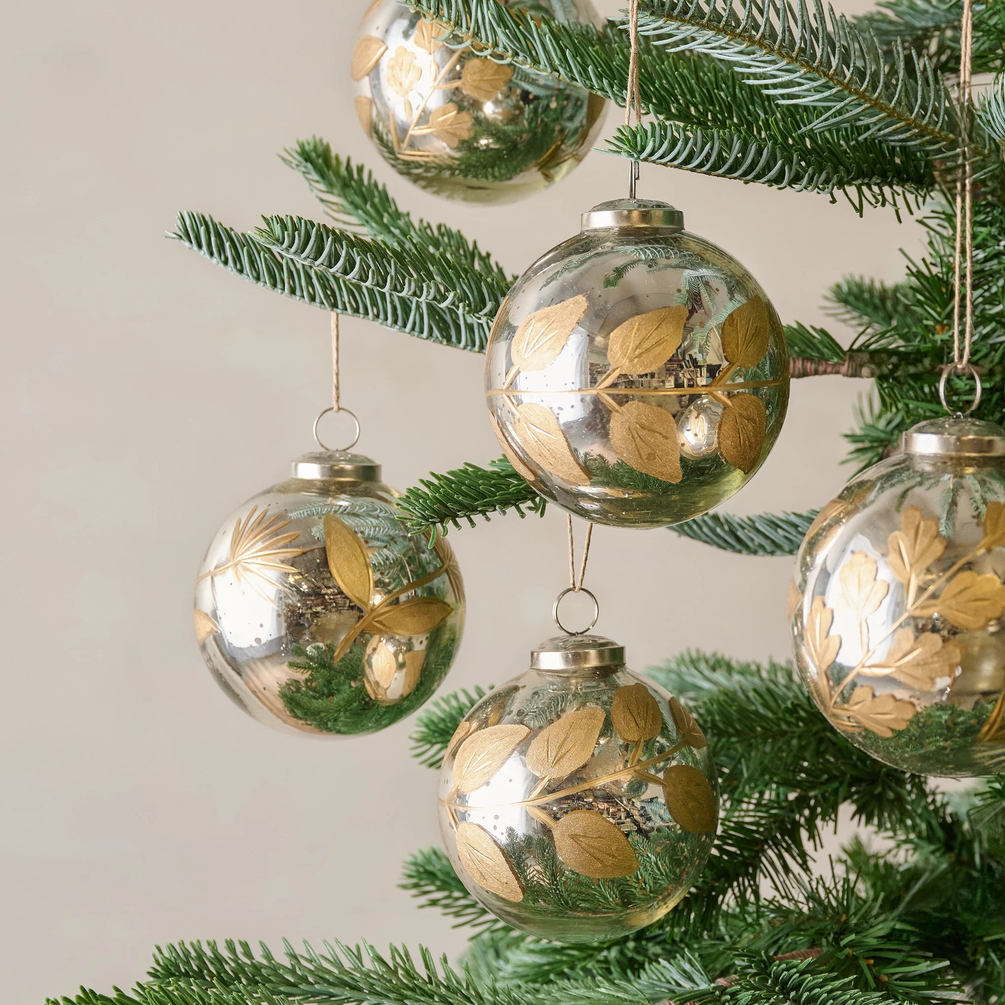 Mercury Glass and Gold Botanical Ornament Set of Six | Magnolia