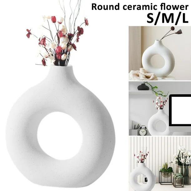 JETPAPA Nordic Ceramic Donut Vase Circular Ceramic Flower Vase with Hollow Design Hand-made Dry F... | Walmart (US)