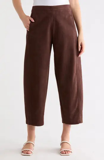 MAX STUDIO Faux Suede Barrel Pants in Dark Brown at Nordstrom Rack, Size X-Small | Nordstrom Rack