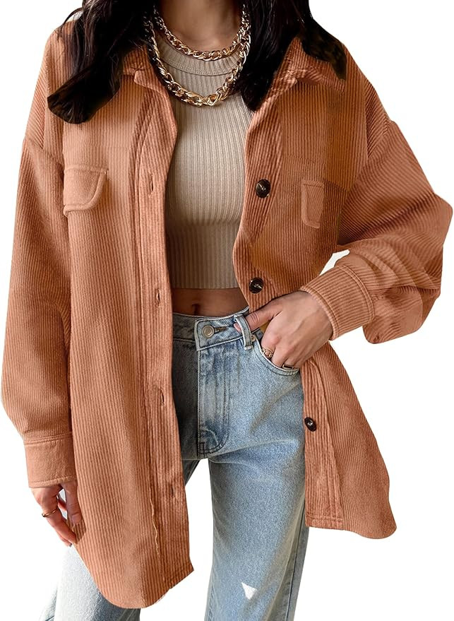 VICHYIE Womens Corduroy Shacket Blouses Button Down Shirts Pocket Long Sleeves Tops Jacket Coats | Amazon (US)