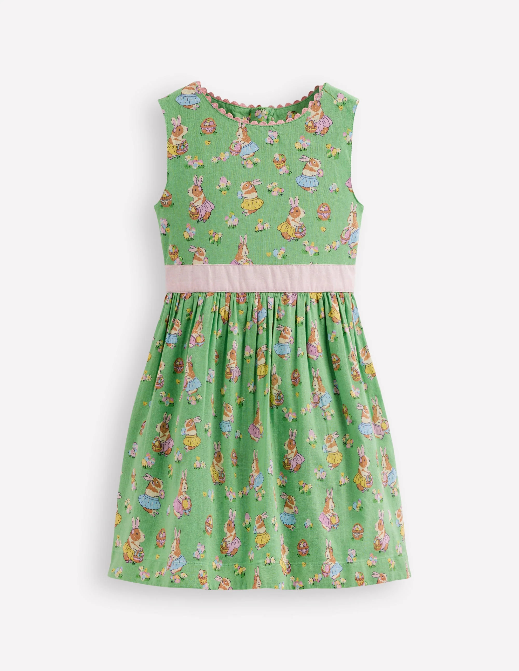 Cotton Linen Vintage Dress-Green Easter Guinea Pigs | Boden (US)