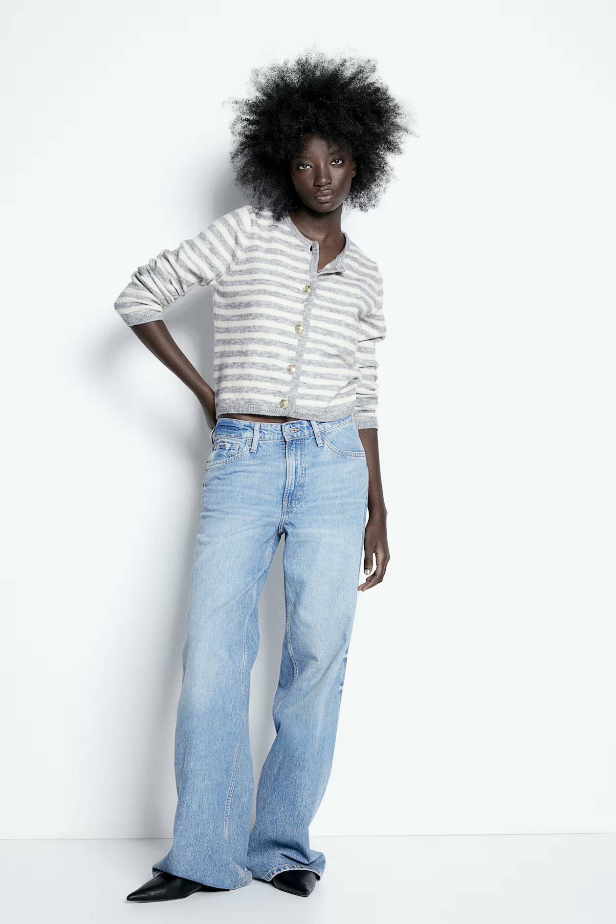 Fitted Cardigan - Light gray melange/striped - Ladies | H&M US | H&M (US + CA)