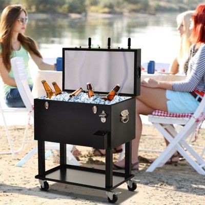 Outsunny 68QT Patio Cooler Ice Chest with Foosball Table Top Portable Poolside Party Bar Cold Drink  | Target