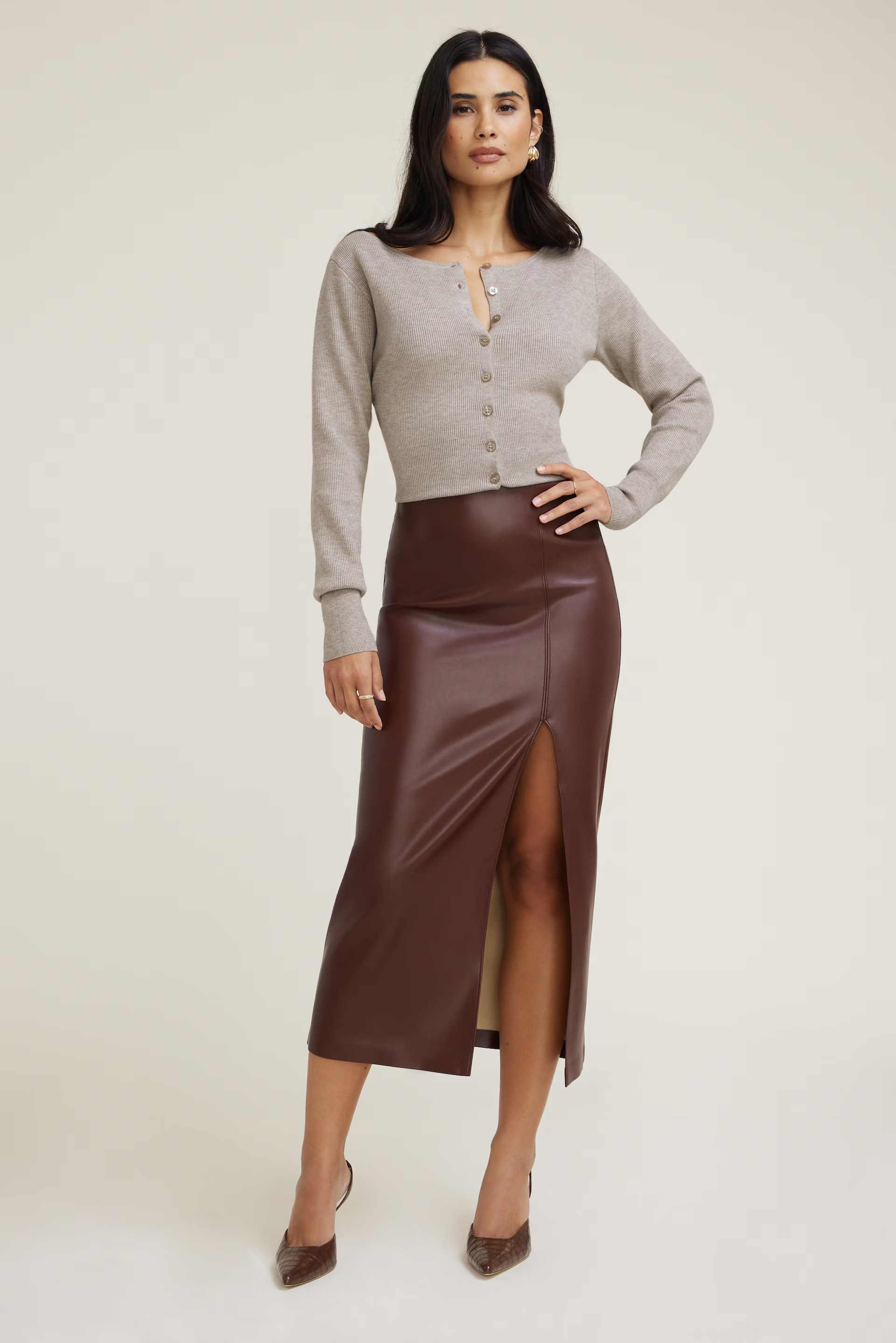 Marlow Faux Leather Midi Skirt | Dynamite Clothing
