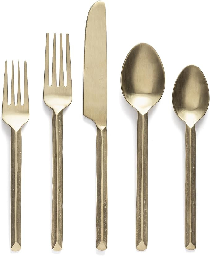 over&back 20pc Hand-Forged Flatware Cutlery Set - Comes with 4 Dinner Forks, 4 Salad Forks, 4 Din... | Amazon (US)