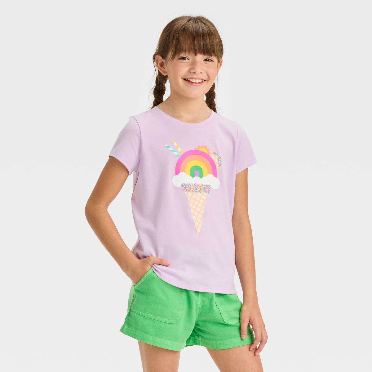 Girls' Short Sleeve 'Ice Cream Rainbow' Graphic T-Shirt - Cat & Jack™ Lavender | Target