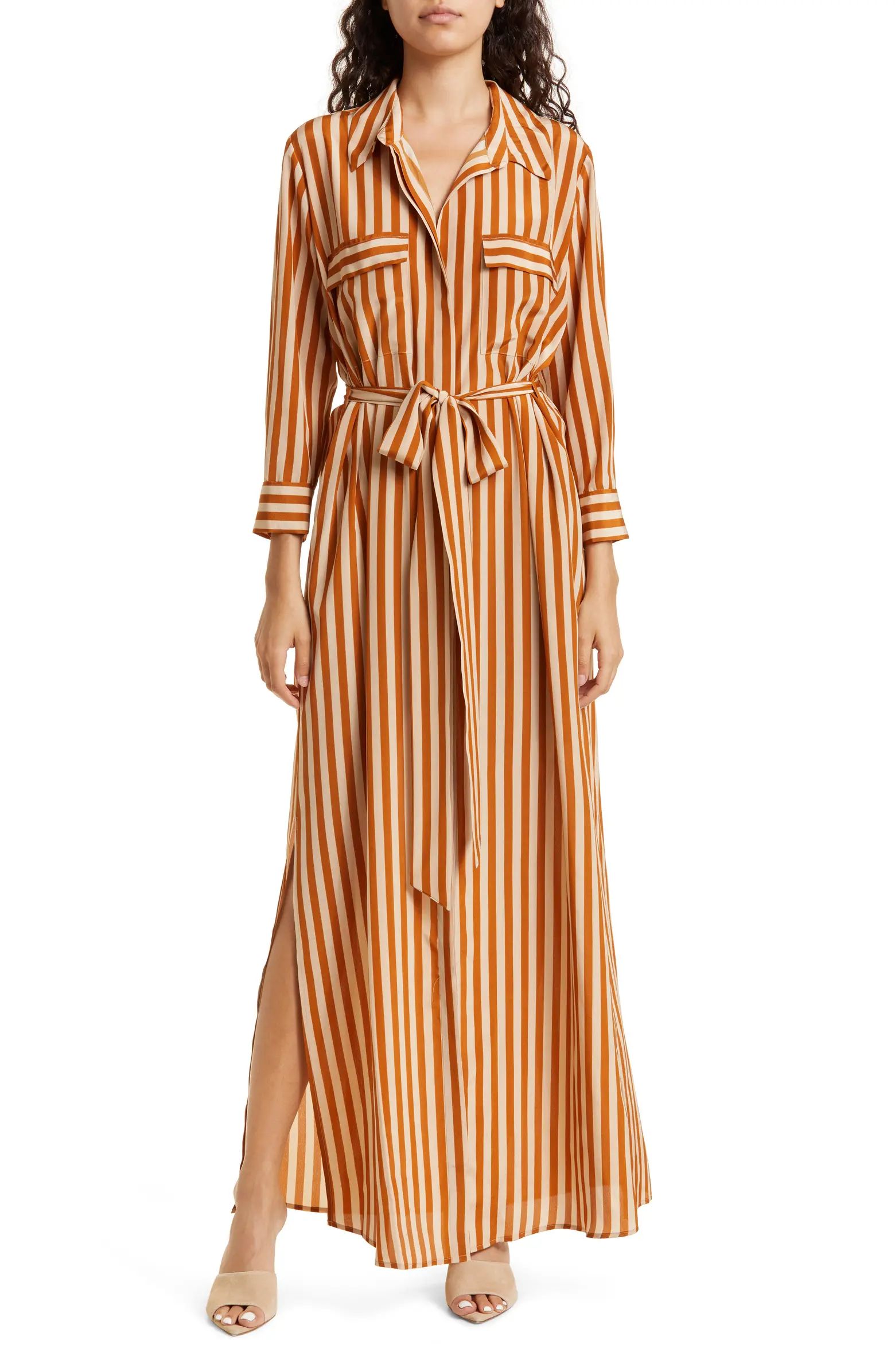 Cameron Stripe Silk Maxi Shirtdress | Nordstrom