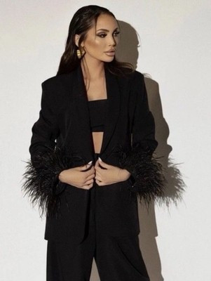 Zara AW 2025 New Woman Black  Feather Cuff Blazer Size L Ref  9339/696/800 | eBay US