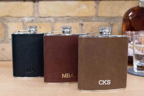 Personalized Leather Flask. Monogrammed 6oz Wrapped Flask. Leather Flask Cover. High Quality Stai... | Etsy (US)