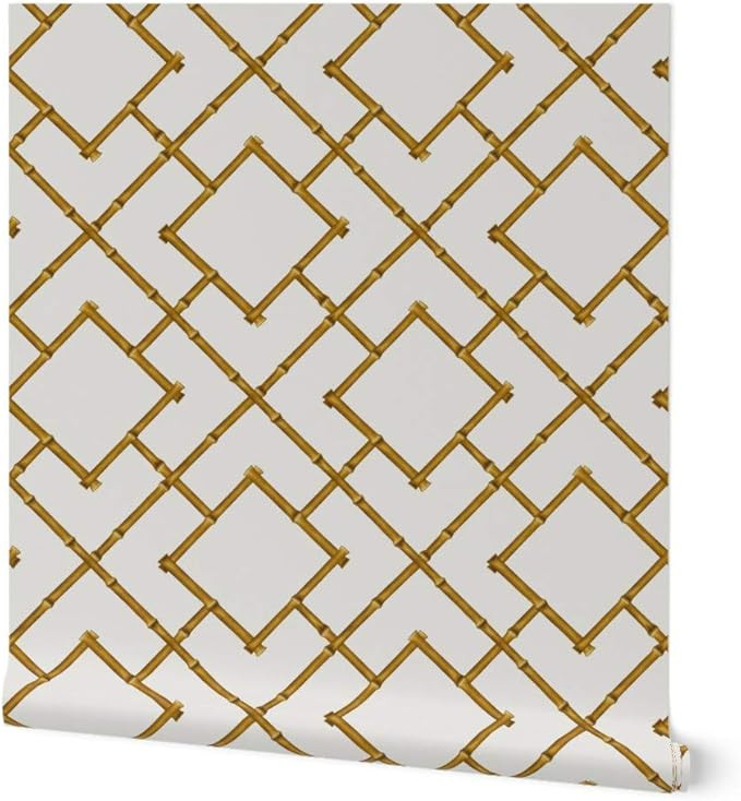 Peel & Stick Wallpaper 3ft x 2ft - Neutral Chinoiserie Bamboo Trellis Tan Brown Earth Tone Custom... | Amazon (US)