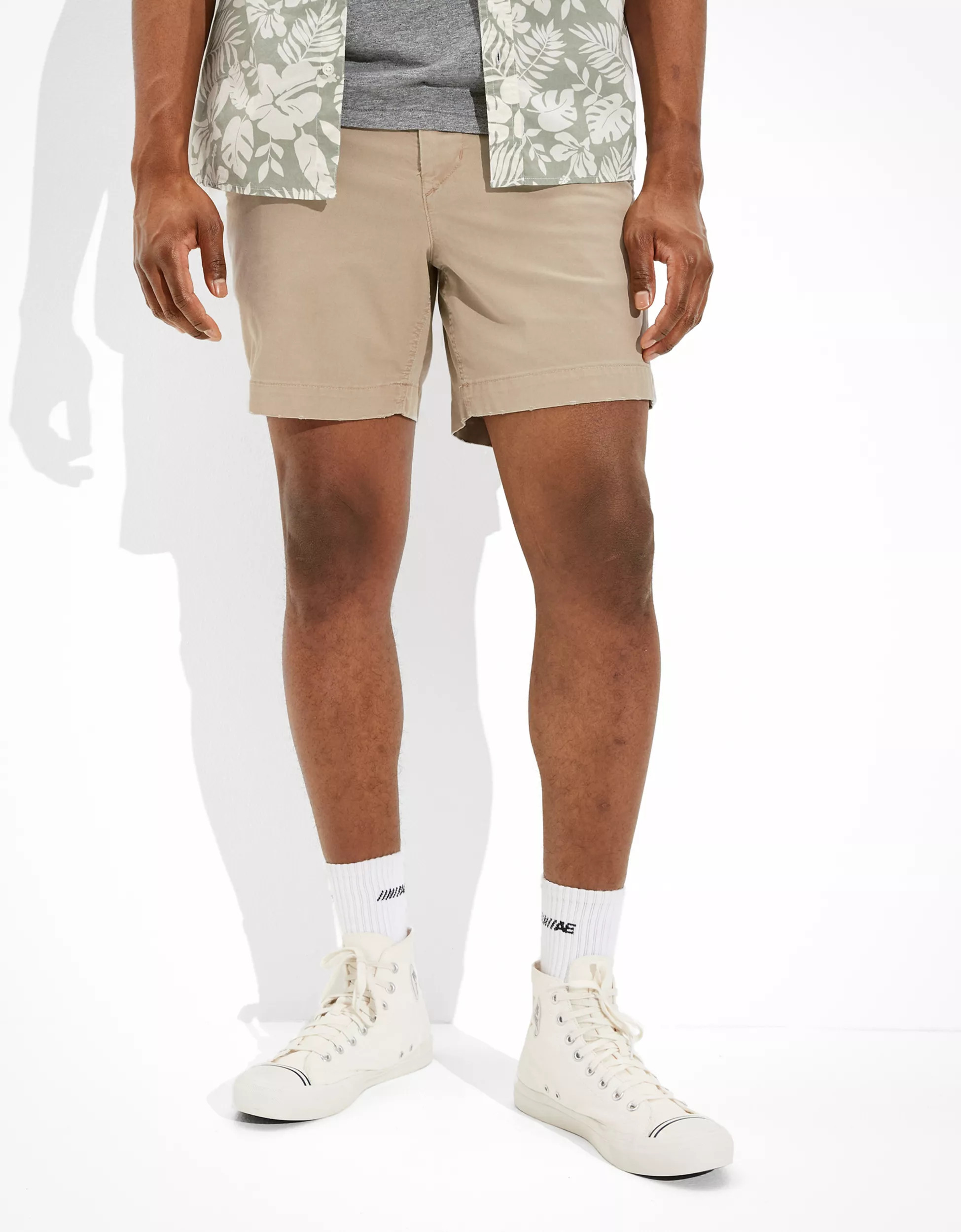 AE Flex 7" Lived-In Khaki Short | American Eagle Outfitters (US & CA)