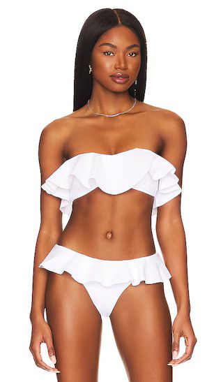Cabana Solid Ruffle Bandeau Bikini Top in White | Revolve Clothing (Global)